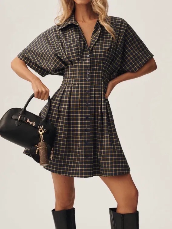 Anthropologie The Tobie Plaid Mini Shirt Dress by Exquise, Size LP - Image 4