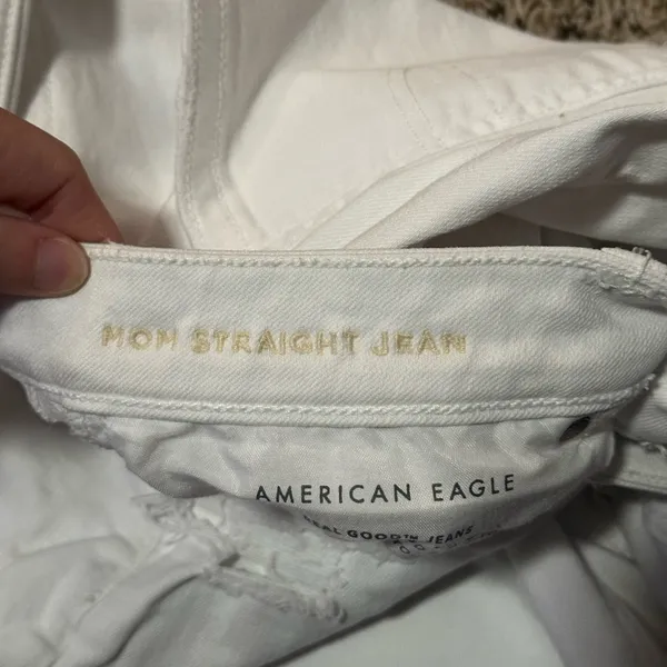 American Eagle White Distressed High Waisted Mom Straight Jeans size 12 Regular - Image 5