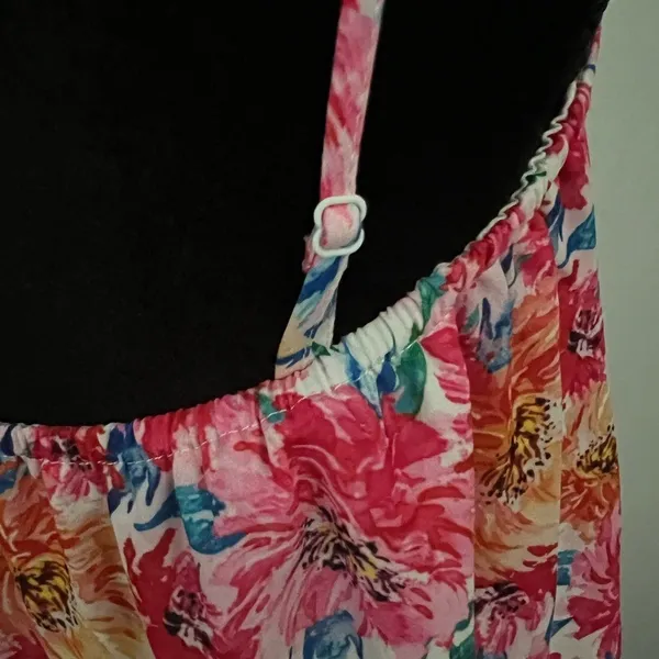 Pink Lily Floral Maxi Slip Dress Pink Orange Adjustable Strap Side Slit V-Neck M - Image 7