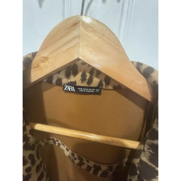 Zara Join Life Leopard Print Faux Leather Overcoat M Open Front Lined Pockets - Image 7