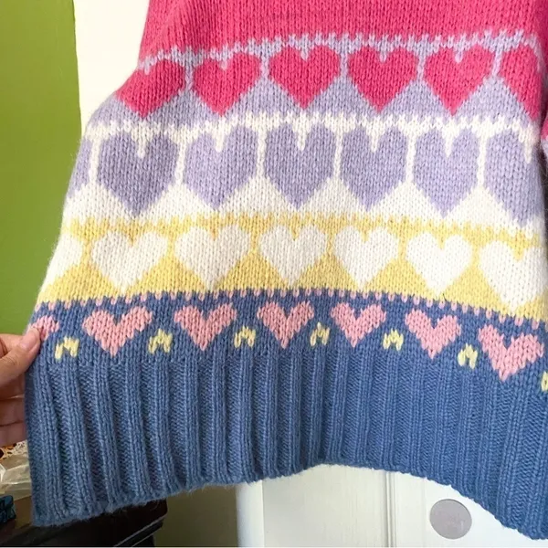 LoveShackFancy‎ Sweater Shirelle Puff-Sleeve Heart Wool Alpaca Pink Icing M EUC - Image 3