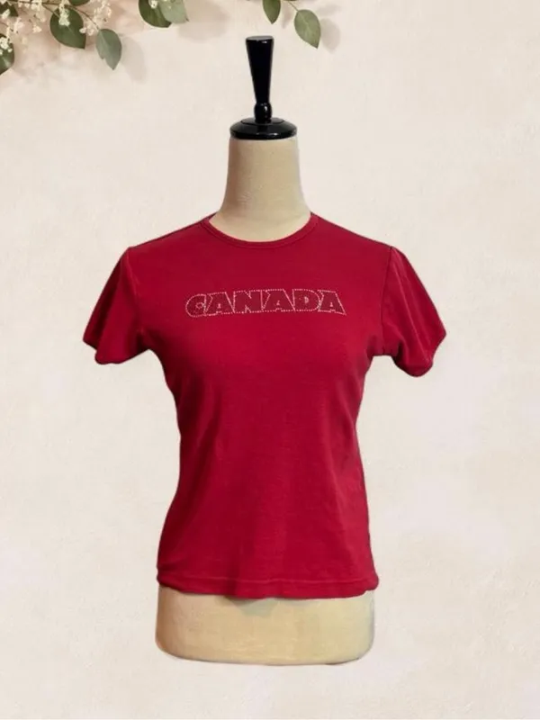 Vintage Cityscape Canada Rhinestone Baby Tee Size S - Image 2