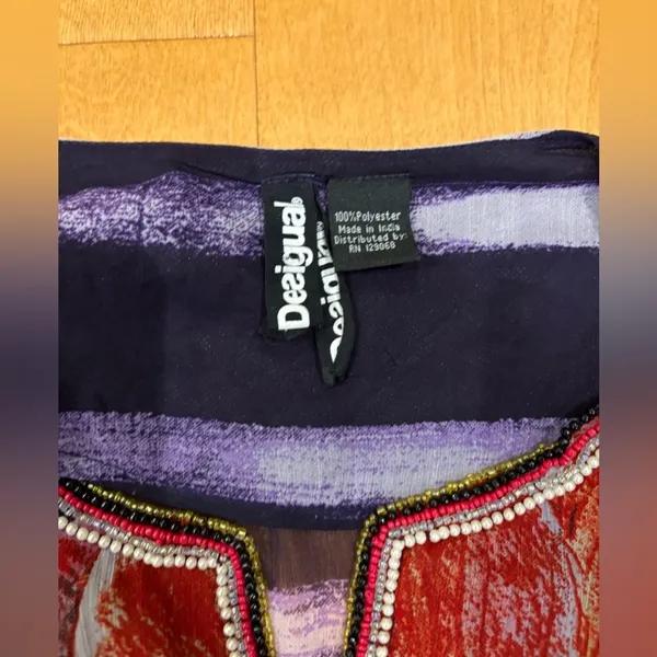 Desigual Estrella swimsuit coverup tunic beaded purple M/L - Image 5