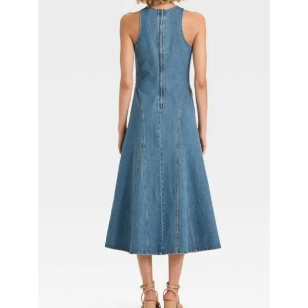 Future Collective Women Racerback Denim Midi A-Line Dress Size 6 Boho Streetwear - Image 5