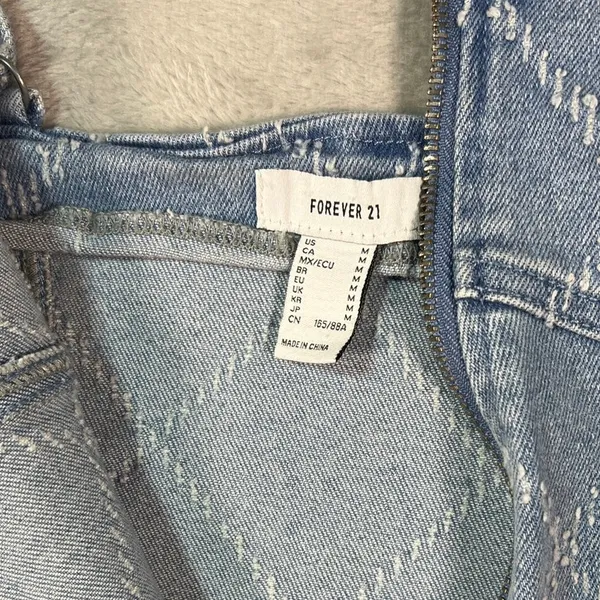 Y2K Denim Bodycon Dress Medium Zip Front Forever 21 Blue Mini Dress - Image 3