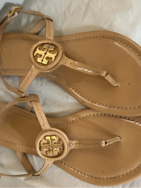 Tory Burch Tan Leather Logo Thong Sandals - Image 2