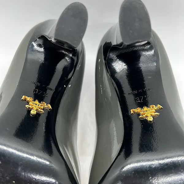 Prada Authenticated Black/Dark Gray Leather High Heels Shoes *Sz 37.5/US Sz 7.5* - Image 10