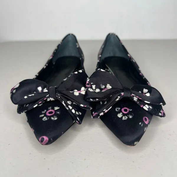 Tory Burch Black Rosalind Bow Floral Pointed Ballet Flats Size 5 - Image 7