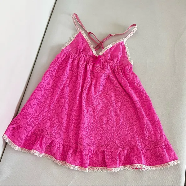 Victoria's Secret Lace Babydoll Size Small Hot Pink Lace Nightie Slip Cami - Image 5