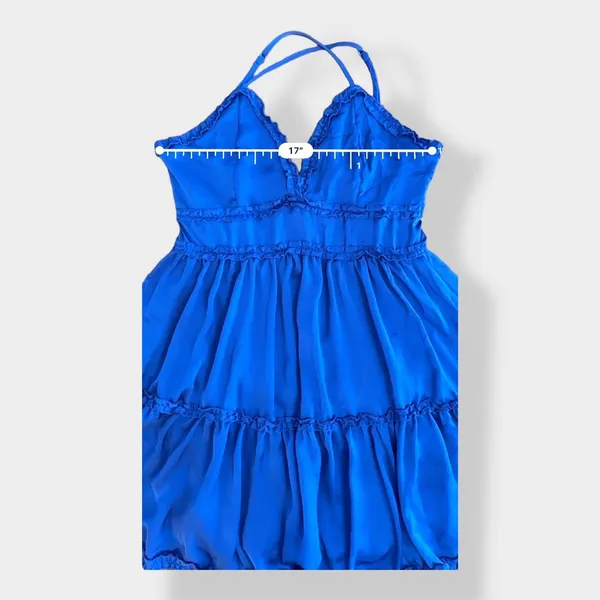 She + Sky Satin Blue tiered ruffled‎ mini dress Size L - Image 5