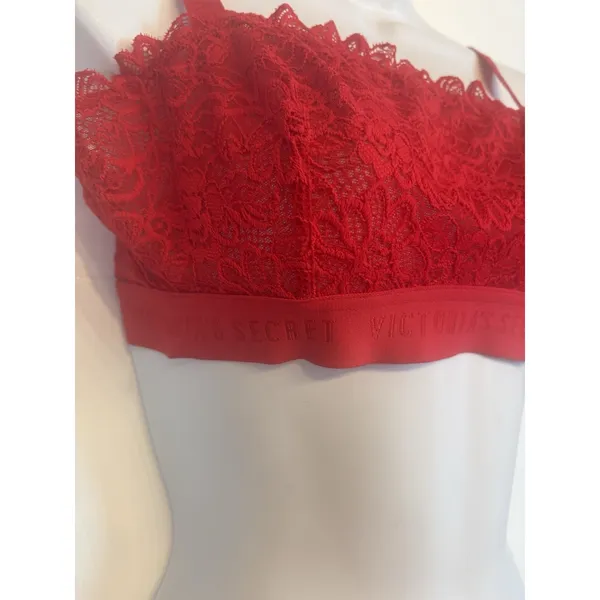Victoria's Secret‎ Bralette Women Medium Red Lace Logo Band Unlined Wireless NEW - Image 3