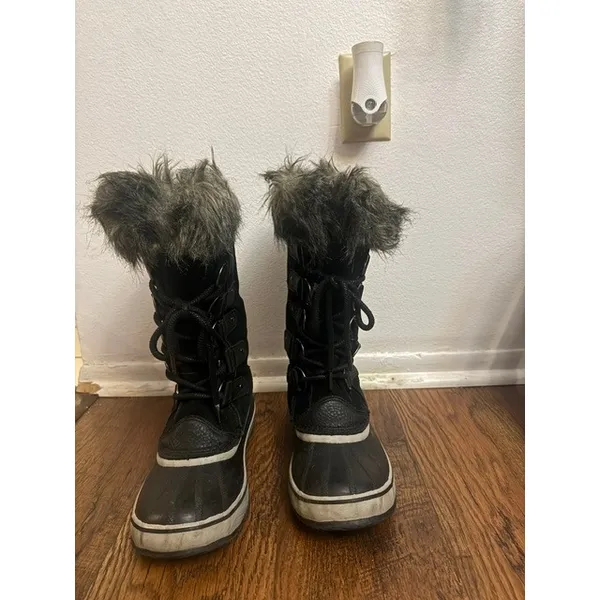 Sorel Joan of Arctic Black Suede Faux Fur Waterproof Winter Boots NL3481-010 8 - Image 2