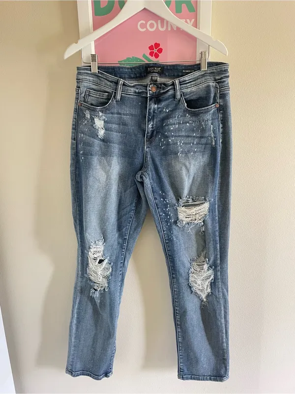 Judy Blue Bleach Splatter Destroyed Boyfriend Jeans JB82169LT Size 13/31 - Image 3