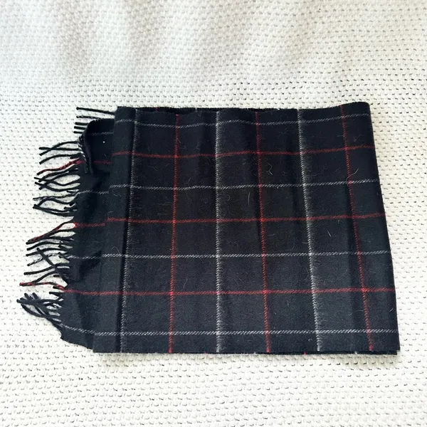 Burberry Vintage Blue Red White Nova Check Plaid Grid Cashmere Long Fringe Scarf - Image 6