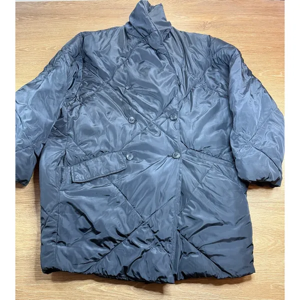 Free People Ella Puffer Coat Women's L Black Longline Double Breasted Quilted - Image 2