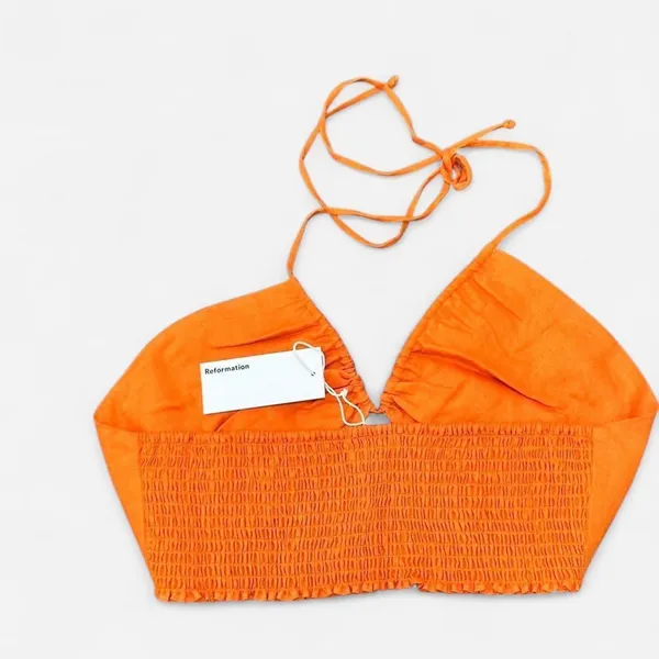 Reformation halter bralette cropped top Isabel citrus orange medium 100% linen - Image 3