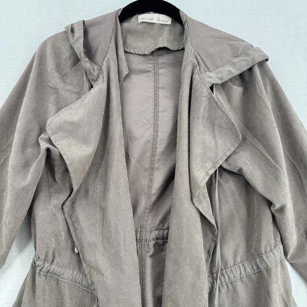 Becool Hooded Utility Jacket Womens Large Taupe Draped Open Front Drawstring - Image 3