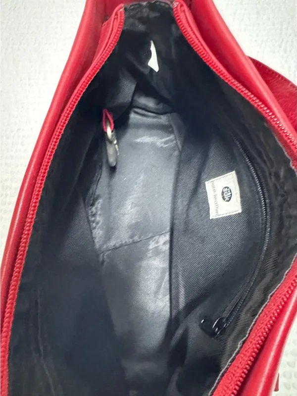 The Sak red leather shoulder bag zip closure, detachable strap interior pockets - Image 11