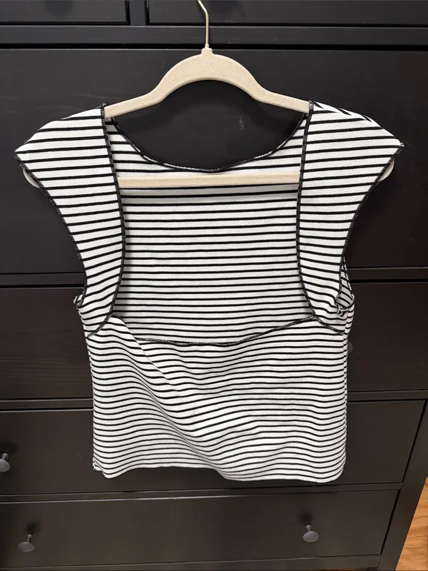 Maeve black and white striped open back tank - Image 2