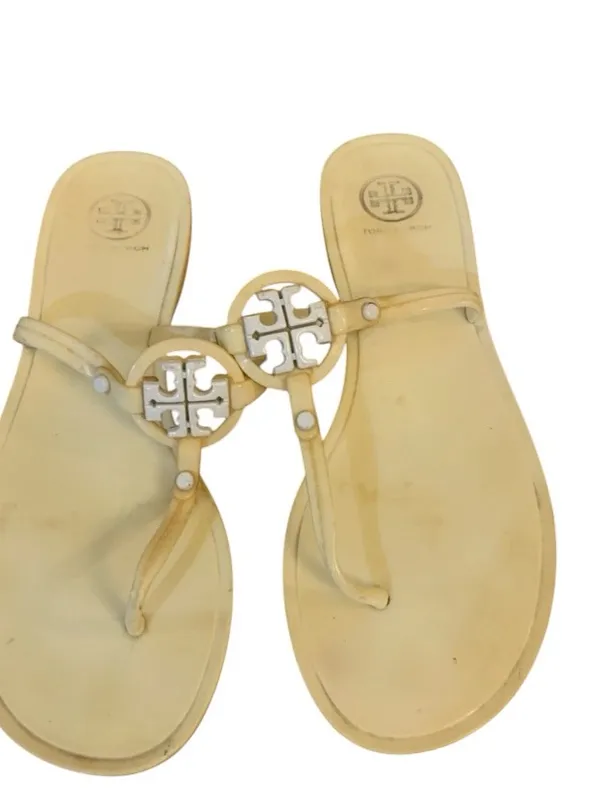 Tory Burch Cream white Mini Logo jelly Miller Sandals Resortwear vacation Costal - Image 4