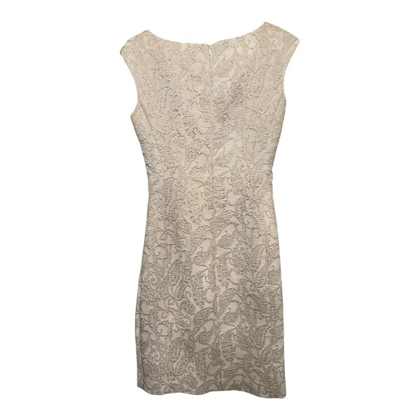 Ralph Lauren Sleeveless Ruched Jacquard Midi Dress in Light Gold - Image 5