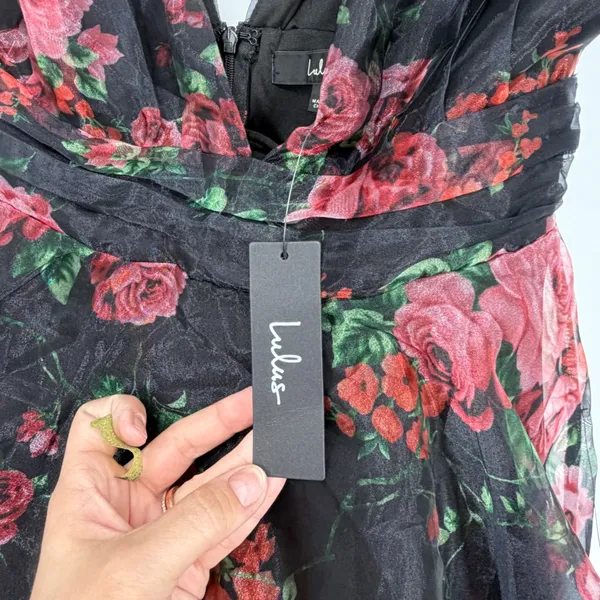 Lulus Black Floral Tiered Ruffle‎ Maxi Dress Sleeveless V-Neck Small NWT - Image 8