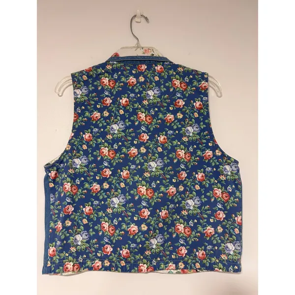 Vintage Koret City Blues Vintage Denim Floral Vest Small Blue Rose Back Cotton M - Image 5