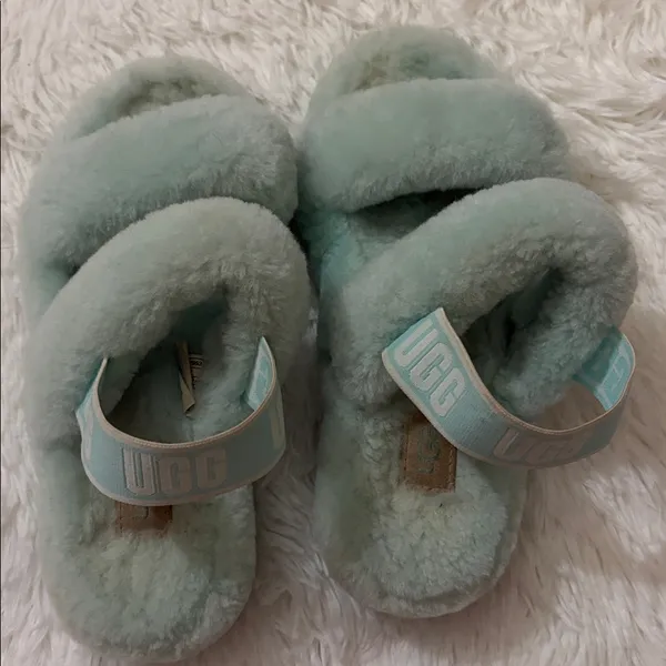 UGG Fluff Yeah Slides Fluffy Mint Green Slippers - Image 3