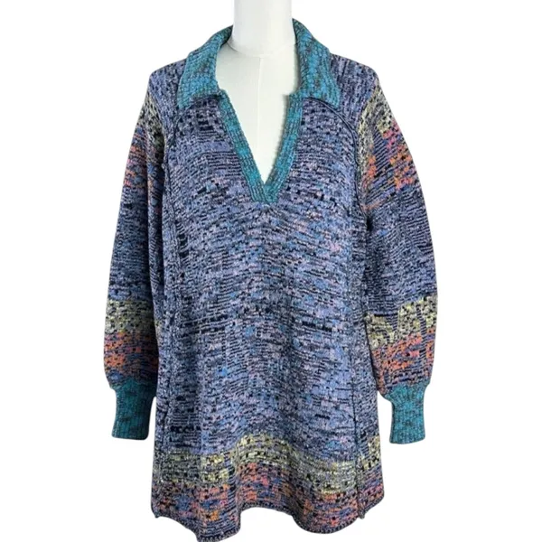 Free People Bohemian Seasons Of Sun Oversized Tunic Sweater Dress XL 70s Fall - Image 6