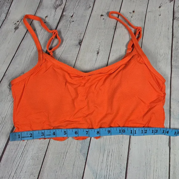 Aerie Orange Textured Lettuce‎ Hem Scoop Bikini Swim Top Crop Bra L - Image 9
