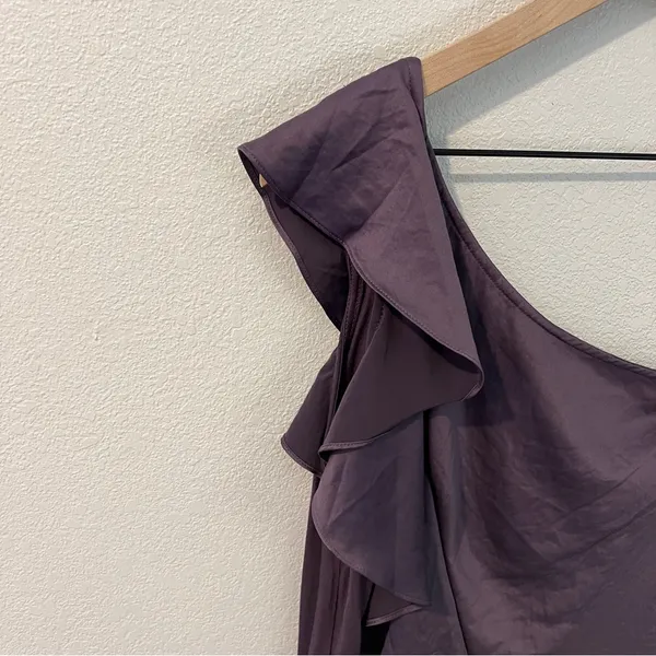 The Limited‎ Purple Satin Ruffle Front Knit Back One Shoulder Blouse Size S - Image 2