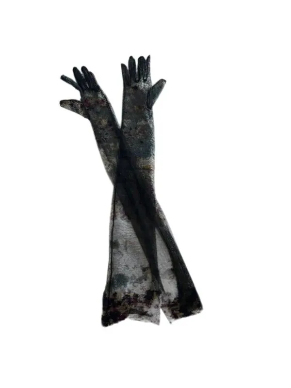 BLACK Mesh Long Opera Ruched Over The Elbow Showgirl Gloves NEW - Image 5