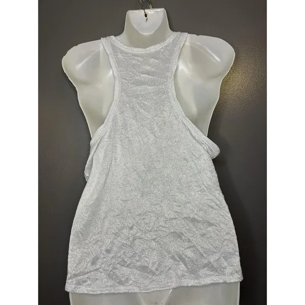 Free People Tank Top Womens Small Silver Lurex Scoop Neck Racerback Cropped - Image 5