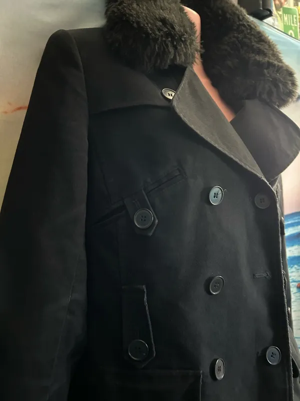 Anne Taylor Loft Black Women's Double-Breasted Jacket with Faux Fur Collar SZ 6 - Image 7