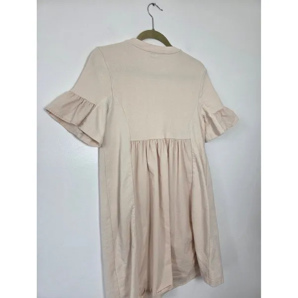 English Factory Mini Babydoll Shift Dress Beige Ruffle Tea Party Brunch Coquette - Image 8