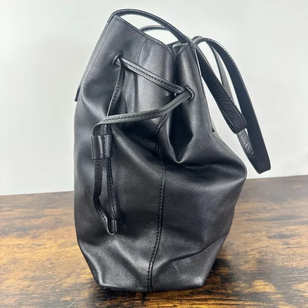 Jimmy Choo Bucket Drawstring Bag Womens Small Black Leather Shoulder Purse Italy - Image 7