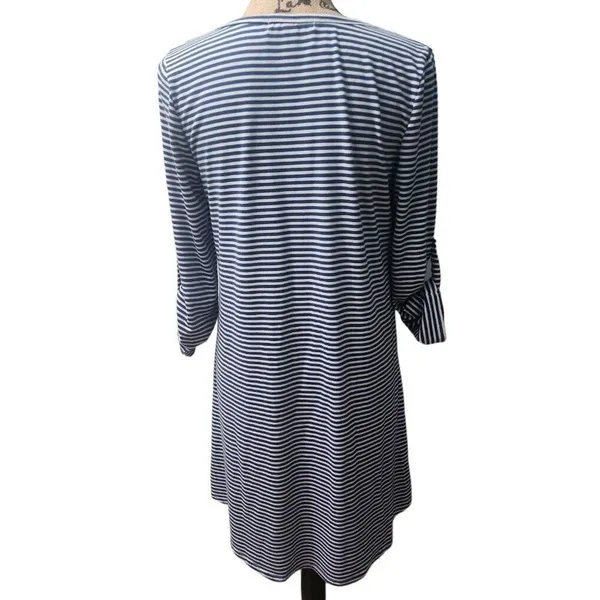 YA Los Angeles Womens Size M Casual Dress Blue White Stripe V Neck‎ - Image 5