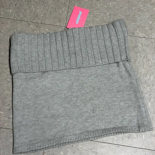 Edikted Gino Fold Over Knit Gray Mini Skirt - Image 2