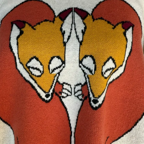 Urban Outfitters Cooperative Oversized Fox Love Cream Sweater Sz S‎ - Image 4