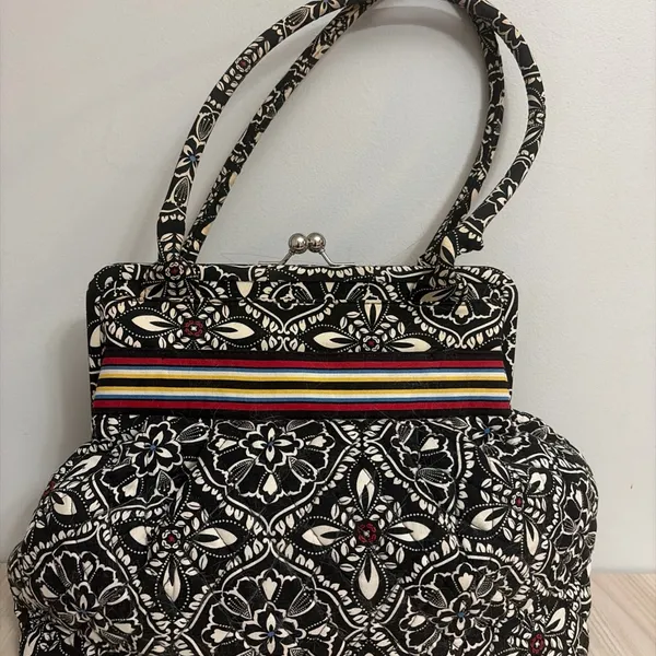 Vera Bradley Barcelona Lock Satchel Black and White Patterned Tote Bag - Image 2