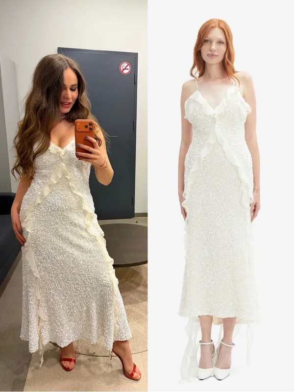 NWT Bardot Marsella Ruffle Sequin Ivory Bridal Coquette Midi Dress - Image 2