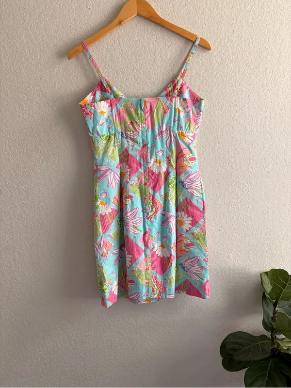 VTG Lilly Pulitzer Sleeveless Lined Multicolored Floral Check V Neck Dress Sz 6 - Image 3
