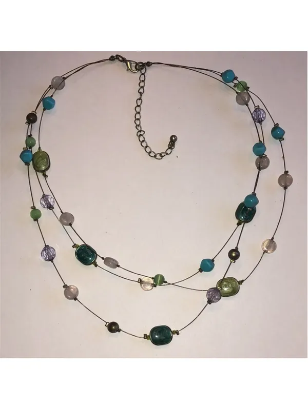 Multicolor Boho Wire Beaded Necklace Green - Image 6