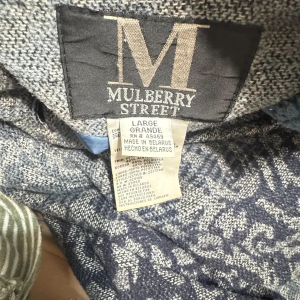 Mulberry Street Blue Damask Jacquard Sherpa Collar Knit Jacket Large - Image 8