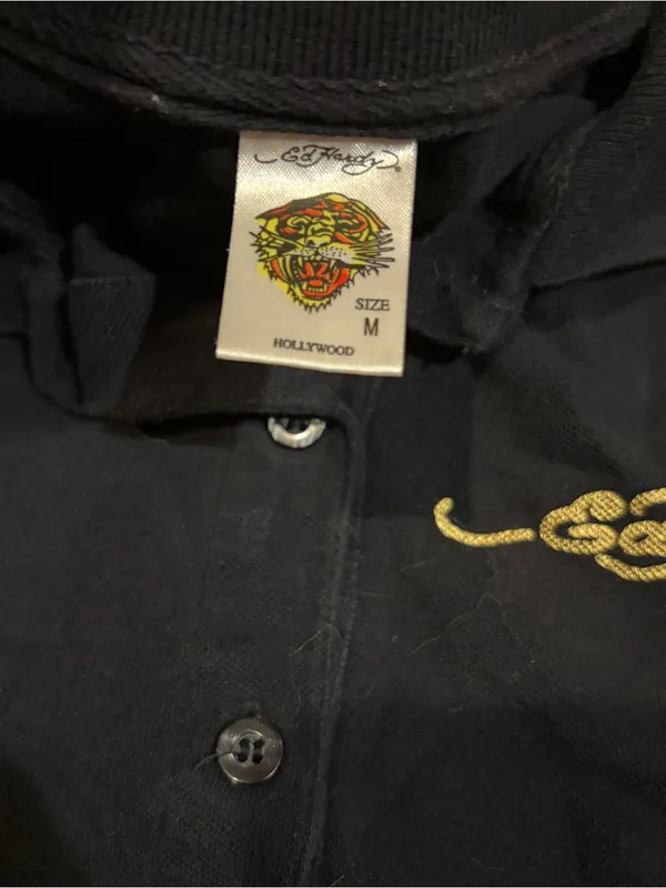 Ed Hardy Women’s M Medium Black Button Polo Long Sleeve Rhinestone Angel Shirt - Image 4