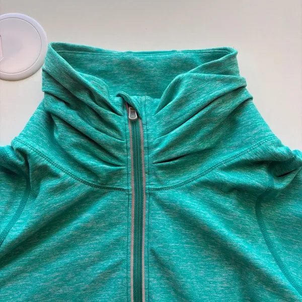 Lululemon 1/2 Zip Pullover Womens 12 Teal Heathered Thumbhole Activewear Top‎ - Image 5