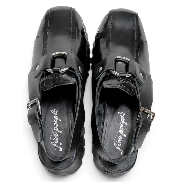 Free People Astoria Black Leather O Ring Harness Platform Clogs Sz 9.5 NWOB - Image 3