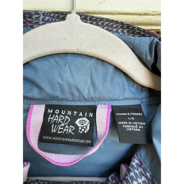 Mountain Hardwear Womens Grey Pink Geometric Print Hooded Rain Jacket Size Large - Image 6