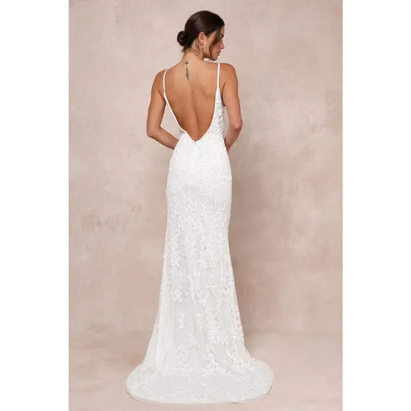 NEW Lulus Luxe Bridal Everlasting Passion Sequin Breaded Backless Wedding Dress - Image 4