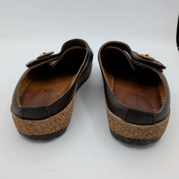 Haflinger Charlotte Brown Leather Cork Clog Mules Wood Button Womens 37 US 6-6.5 - Image 5